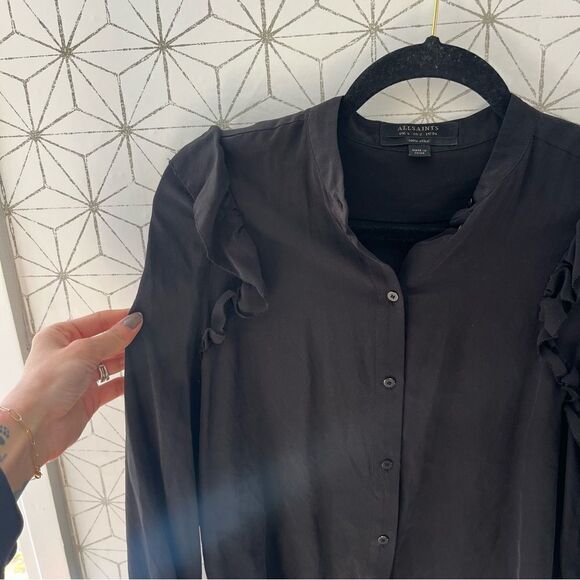 Allsaints Black Silk Button-up Blouse - Picture 3 of 7